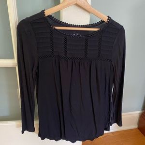 Loft.  Embellished cotton top.  Xs. Navy.  Never worn